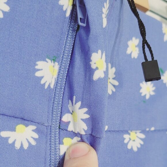 Zara Blue Pants Daisy Print Cropped High Waisted Cotton Blend Zipper XS NWOT - Picture 5 of 12
